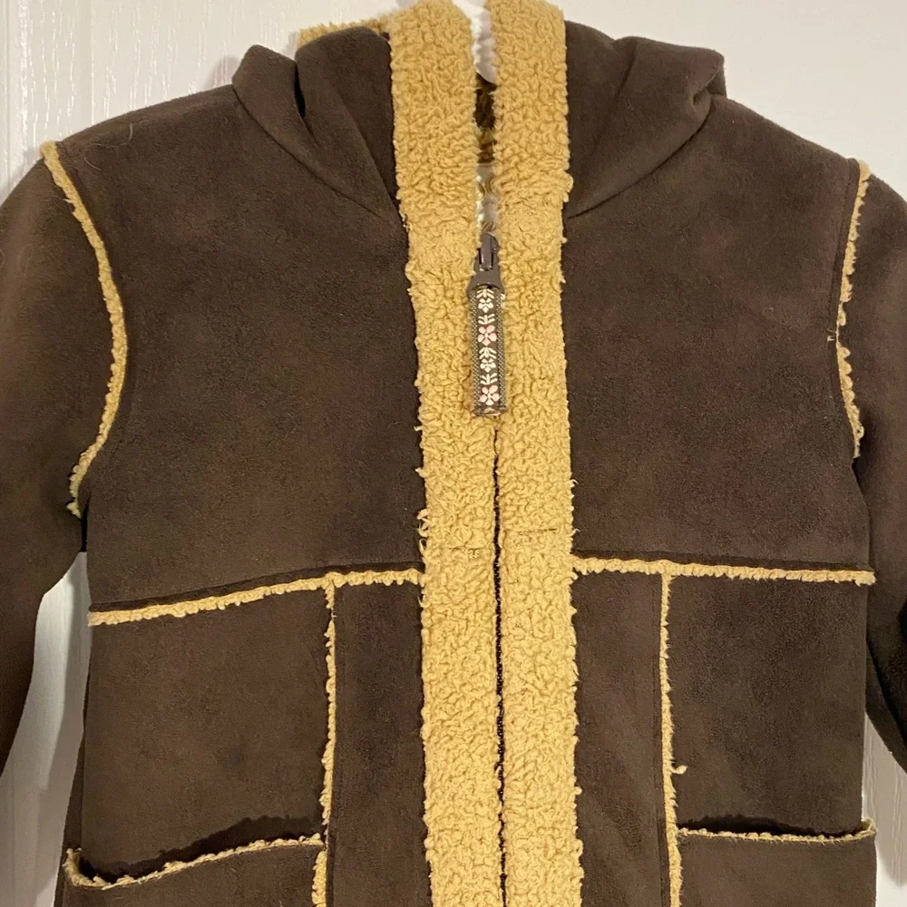 Y2K Old Navy Microsuede Sherpa Hooded Coat Vintage Brown Tan 18-24M Baby Girl